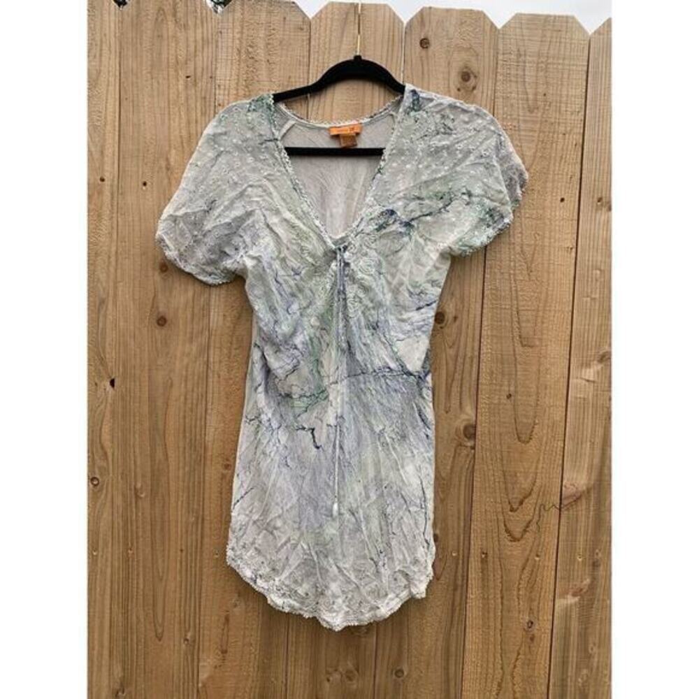 Sakkas Tie Dye Lace Bohemian Top‎ Size OS Womens Blue Green Hippy Free Size